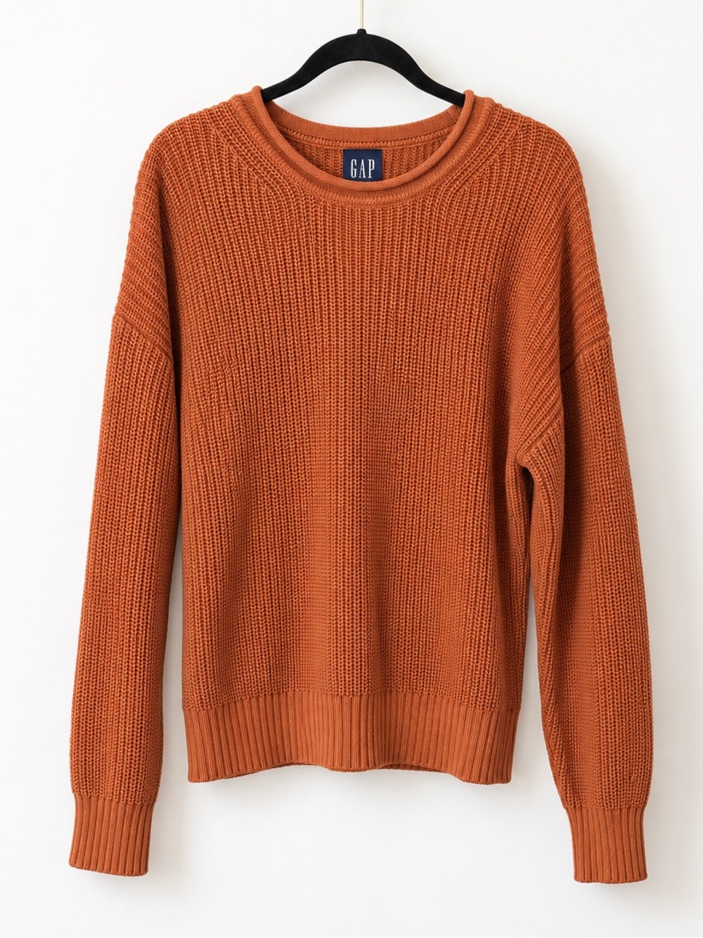GAP Chunky Shaker Knit Roll Neck Sweater Cotton Rust Orange L Boho Granola Girl